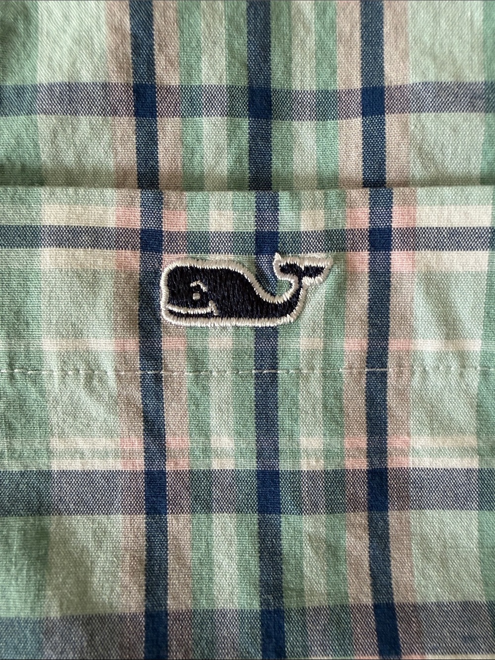 Vineyard Vines Plaid Tucker Shirt Large Mint Navy Pink Button Down Cotton